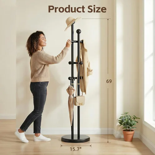 Vista 3 de Uniclinens Perchero de madera independiente – Perchero independiente resistente, perchero de madera con 6 ganchos, aspecto creativo de rama de árbol