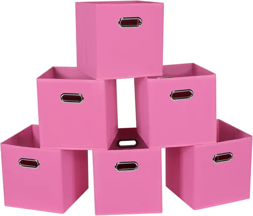 Vista 21 de STOREONE - Cubos de almacenamiento de tela con contenedores de cestas (28x28x28 cm) con asas dobles para estante, armario, organizadores de Negro