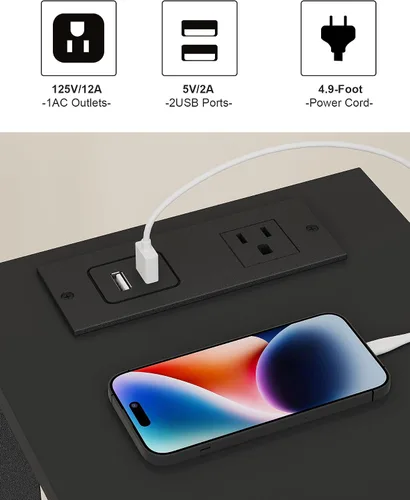 Vista 6 de TUTOTAK - Mesa auxiliar pequeña con estación de carga; mesa lateral estrecha con puertos USB y tomas de corriente; mesa de sofá delgada; mesita