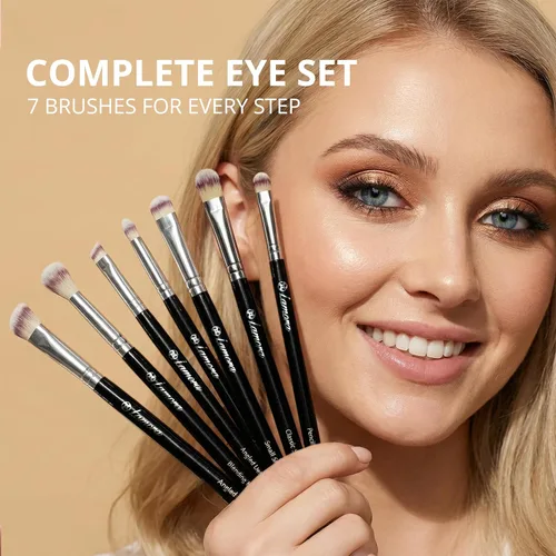 Vista 2 de 7 pieza Eye Juego de brochas, Negro/Plateado Fluffy, Smudging, Shading, Defining, Powder Cream Liquid Cosmetics, Eyeliner, Crease, Eyebrow