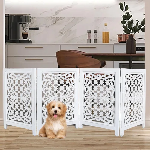 Vista 17 de Lightnpro Valla de madera geométrica para mascotas - Puerta de seguridad plegable independiente para perros, cachorros y mascotas pequeñas, valla