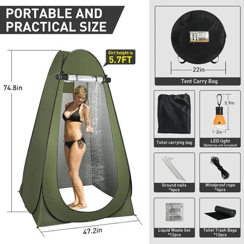 Vista 5 de Portable Camping Toilet with Pop-Up Privacy Tent, 12-inch Toilet Seat, Outdoor Portable Folding Toilet Potty for Adults Load Capacity of 400 Lbs