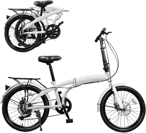 Vista 3 de Bicicleta plegable de 20 pulgadas, bicicleta plegable para adultos con cambio de 7 velocidades, bicicleta de altura ajustable para hombres y mujeres
