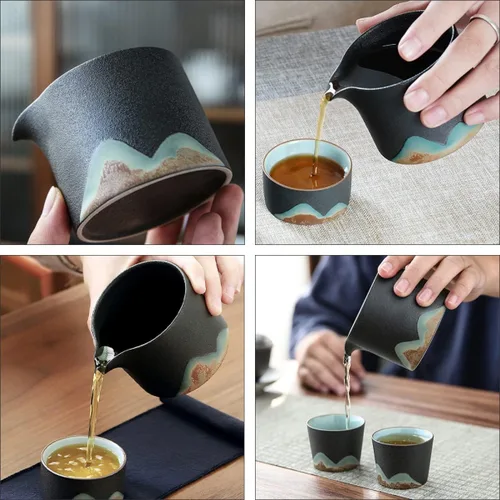 Vista 5 de Juego de té japonés para jarra, dispensador de té de cerámica, arcilla negra para té Oolong Puer