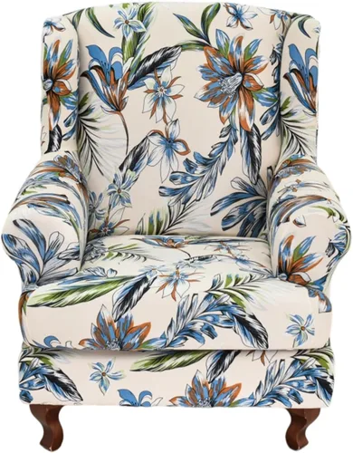 Vista 20 de HAOYONG Fundas para silla de alas estampadas, 2 piezas, fundas elásticas para sillón con respaldo de ala, fundas protectoras lavables para sala