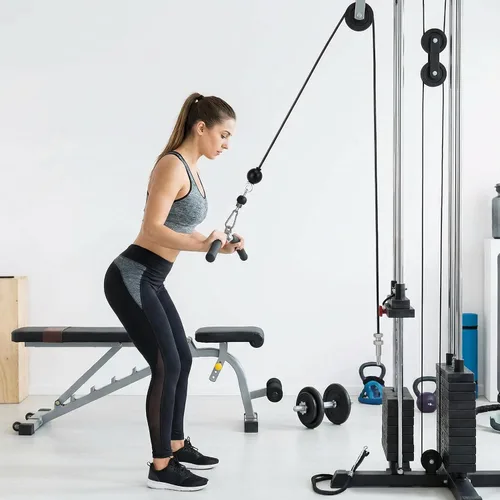 Vista 6 de Sistema de polea de fitness resistente, cable ajustable, cuerda de alambre de acero, gimnasio, ejercicio en casa, color negro