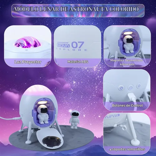 Vista 5 de Lander - Proyector de astronauta con luz nocturna, altavoz integrado Space Man Buddy LED, planetario, lámpara de astronauta, regalos con modo