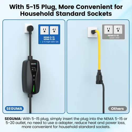 Vista 5 de Cargador EV de nivel 1/2, control de corriente ajustable Wi-Fi/App de 16 amperios, enchufe NEMA 5-15 certificado ETL/adaptador NEMA 6-20, retardo