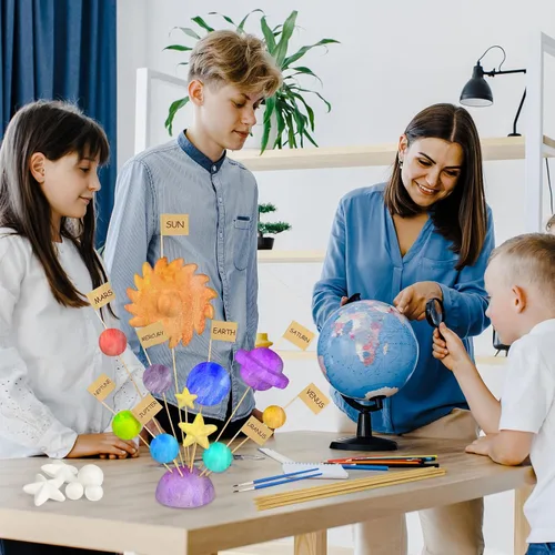 Vista 7 de Kit de 100 bolas de espuma modelo de sistema solar, incluye bolas de poliestireno de tamaño mixto, bandera de palillo de dientes, palos de bambú