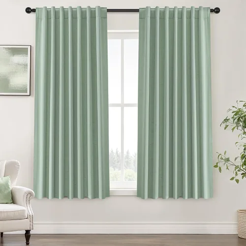 Vista 100 de UHITECH Cortinas opacas de 35 pulgadas de largo para sala de estar, 2 paneles, cortina opaca corta para cocina para ventanas pequeñas, cortinas
