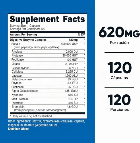Vista 2 de Nutricost Enzimas digestivas 620 mg, 120 cápsulas - Suplemento completo de enzimas digestivas Suplemento completo de enzimas digestivas