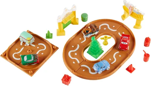 Vista 2 de Disney y Pixar Cars Toys Mini Racers Calendario de Adviento con 5 autos de juguete, piezas de pista y accesorios de mini juguete, 25 sorpresas
