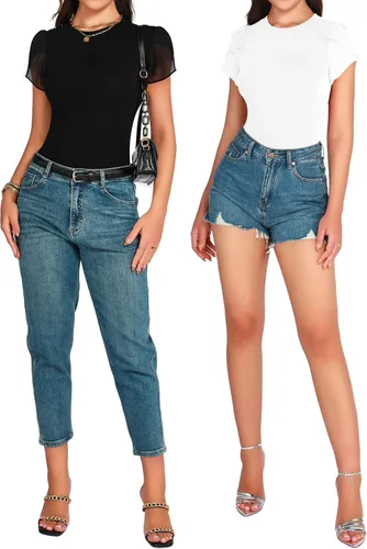 Vista 4 de MANGOPOP Body de manga corta para mujer, cuello redondo, blusas para salir