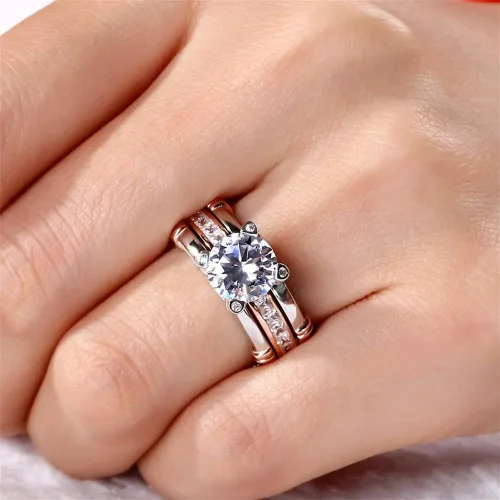 Vista 2 de Jeulia - Anillo de plata de ley con circonitas intercambiables para mujer, para boda, compromiso, aniversario
