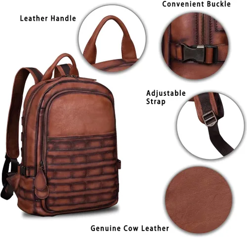 Vista 6 de IVTG Mochila grande de cuero genuino para hombre, mochila vintage para portátil, mochila de alta capacidad para bolsa de viaje