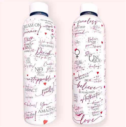 Vista 10 de Fun Chic - Botella de agua motivacional de 24 onzas para mujer, acero inoxidable, citas inspiradoras, regalo femenino, bebida eléctrica para niña