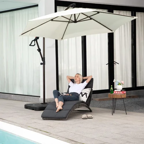Vista 8 de JOIVI Tumbona para patio, tumbona para exteriores, tumbona plegable de ratán PE con cojín extraíble gris oscuro, adecuado para piscina, jardín