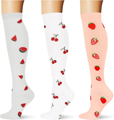 Vista 47 de (3 pares) Calcetines de compresión 20-30 mmHg, calcetines largos hasta la rodilla para mujeres y hombres, soporte atlético, para viajes y uso diario