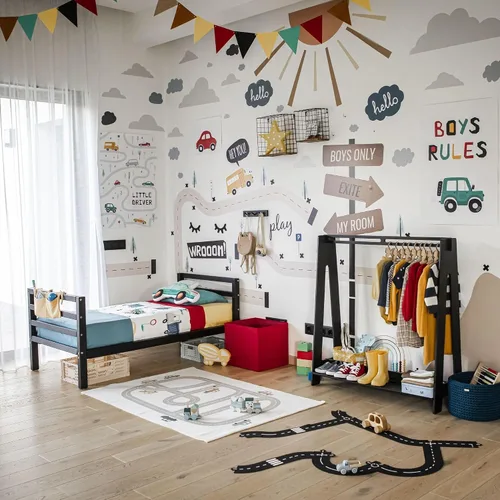 Vista 2 de Sweet Home from wood Armario infantil – Perchero de madera con riel colgante y estante de exhibición para niños – Muebles de tocador DIY (negro)