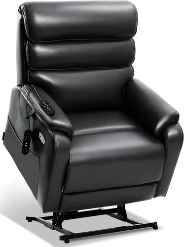 Vista 13 de EONIX Silla Reclinable Eléctrica de Doble Motor Completamente Reclinable para Ancianos, Sillas Elevadoras Eléctricas de Cuero Sintético para Negro