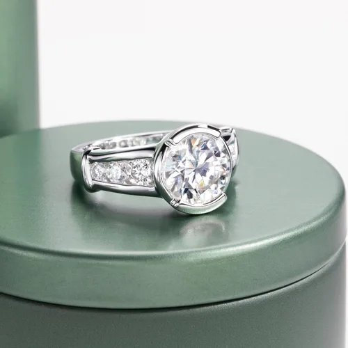 Vista 3 de Moissanite Engagement Ring, S925 Sterling Silver Wedding Bands for Women