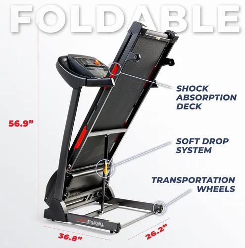 Vista 7 de Sunny Health & Fitness Premium Folding Incline Treadmill with Pulse Sensors, One-Touch Speed Buttons, Shock Absorption, Optional Bluetooth with