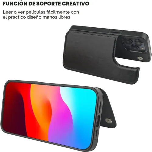 Vista 5 de ONETOP - Funda compatible con iPhone 15 Pro Max con soporte para tarjetas, funda de piel sintética con ranuras para tarjetas, doble cierre magnético