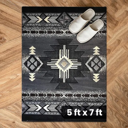 Vista 21 de YHSF South West - alfombra estilo nativo americano del suroeste C318 - fácil de limpiar, gruesa, suave, duradera, alfombra inspirada en tribus