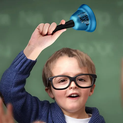 Vista 7 de Campana de mano de metal azul – Campana de aula de 5.3 pulgadas para escuelas, oficinas, hoteles