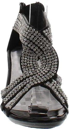 Vista 4 de J.J.F Shoes Fabuloso Angel-37K Sandalias de tacón con plataforma de diamantes de imitación brillantes para niñas pequeñas, Negro