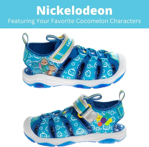 Vista 2 de JOSMO Zapatos Cocomelon para niños y niñas, sandalias de pescador con puntera cerrada, JJ para niños, correa de playa, sandalias al aire libre