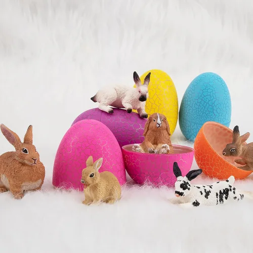 Vista 2 de Toymany 12 figuras de conejo de Pascua para niños, figuras de conejo, juguete de animales de granja para decoración de pasteles, recuerdos de fiesta