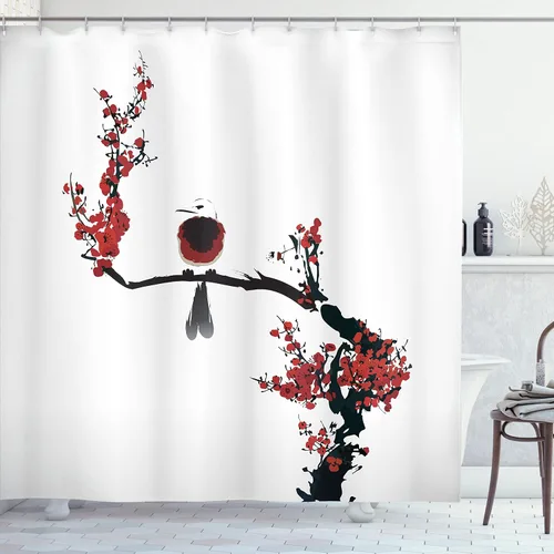 Vista 125 de Ambesonne Decor Collection, juego de cortina con ganchos para regadera Amarillo y marrón