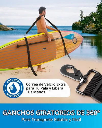 Vista 5 de OCEANBROAD Correa de transporte de hombro ajustable con clips para kayak SUP