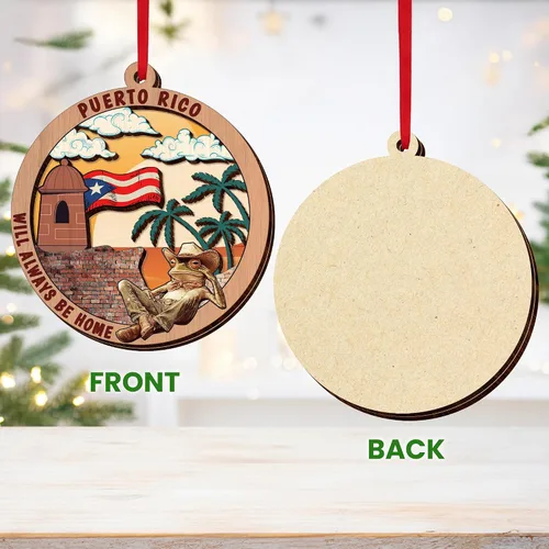 Vista 8 de FLAGWIX Regalos de Navidad de Puerto Rico para mujeres y hombres, adornos de madera 2025 para decoración de árboles, adorno de Navidad de Puerto