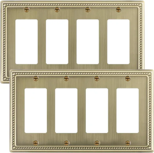 Vista 8 de Paquete de 2 Placas de Cubierta Combinadas para Interruptor de Palanca/Dúplex, Placa de Cubierta de Enchufe de Pared de Metal de Latón Antiguo