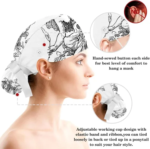 Vista 3 de Women's Working Caps with Bow Hair Scrunchy Long Hair Cover Ribbon Lace-Up Hat Sharks Sea Ocean