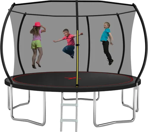 Vista 11 de Trampolín de 1500 libras, 10 pies, 12 pies, 14 pies, 15 pies, 16 pies, con luces LED, rociador, altavoz de música y calcetines, trampolín