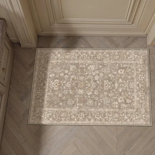 Vista 50 de PureCozy Alfombra de área beige de 2 x 3 pulgadas, lavable, vintage, pequeña, para entrada, cocina, suave, retro, floral, de pelo bajo, tapete