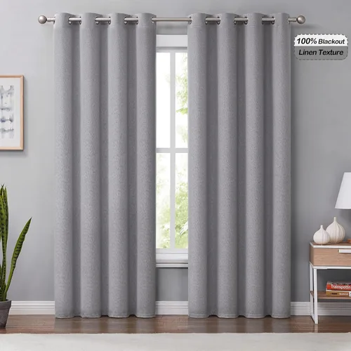 Vista 7 de Melodieux Cortinas 100% opacas para dormitorio, aislamiento térmico, reducción de ruido, cortinas de ventana de lino con ojales para sala de estar