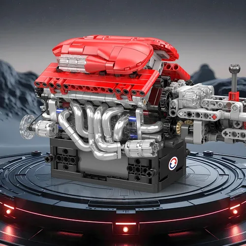 Vista 2 de Mould King 10226 FE Supercar V12 Kit de construcción de motor con caja de cambios, modelo mecánico de más de 863 piezas con transmisión de múltiples