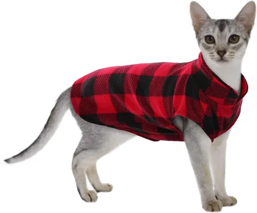 Vista 9 de Kuoser Chaleco de vellón para perro, suéter a cuadros para perro con Rojo Plaid