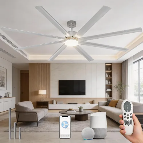 Vista 10 de Ventilador de techo inteligente de 70 pulgadas con luces, ventilador de techo con aspas de madera maciza con control remoto, Alexa, controles