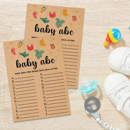 Vista 3 de Baby ABC Juego de Baby Shower, 30 unidades, kraft, juego de mesa, todas las edades, inglés, cartulina, manual, unisex, baby shower y alfabeto