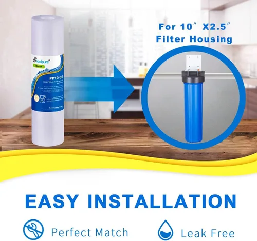 Vista 3 de EXCELPURE Cartucho de filtro de agua para sedimentos para toda la casa de 5 micras de 10 x 2.5 pulgadas, repuesto para cualquier unidad de RO de 10
