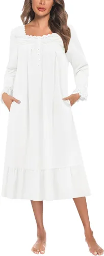 Vista 33 de YOZLY Camisones de algodón para mujer con bordado, sin mangas, con bolsillos S-XXXL