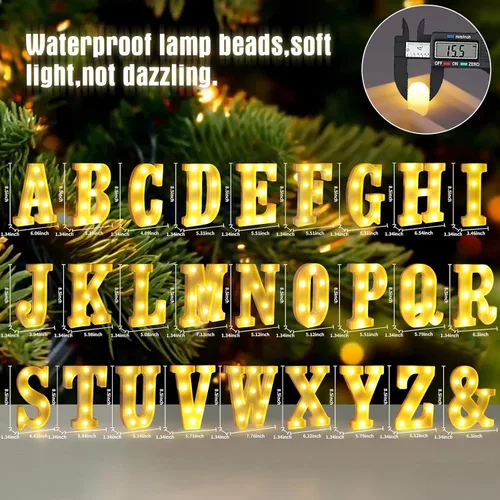 Vista 2 de Símbolo Ampersand LED Grande &, Letras de Marquesina Cartel 26 Letras del Alfabeto y 10 Números Luminosos para Decoración de Fiestas, Números