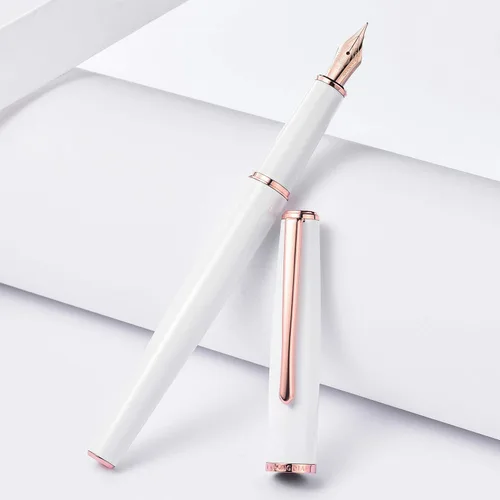 Vista 16 de Hongdian 920 - Pluma estilográfica de metal negro, chapado en oro rosa, pluma de escritura suave, pluma clásica con convertidor de tinta