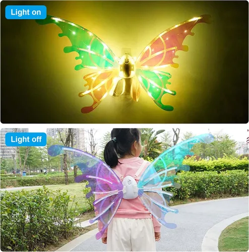 Vista 3 de Alas de mariposa LED para niñas, mujeres, perros, alas brillantes para mascotas con luces LED y música, alas iluminadas para adultos, alas