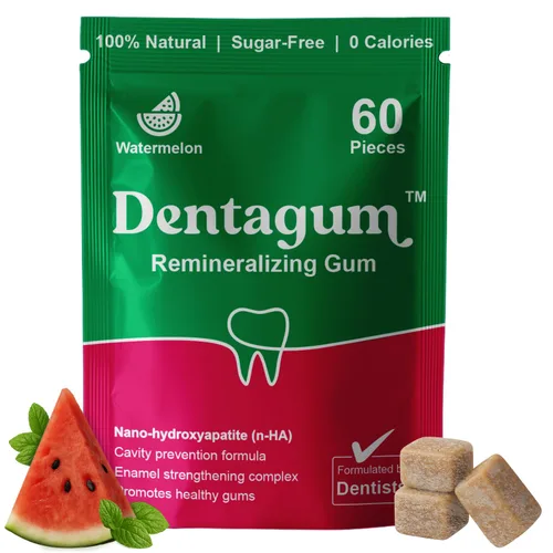 Vista 8 de Dentagum Goma de mascar remineralizante con nano-hidroxiapatita y xilitol - Goma de mascar de bayas sin azúcar para reparación de esmalte